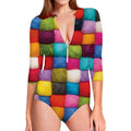 Colorful Yarn Balls Print Long Sleeve Swimsuit