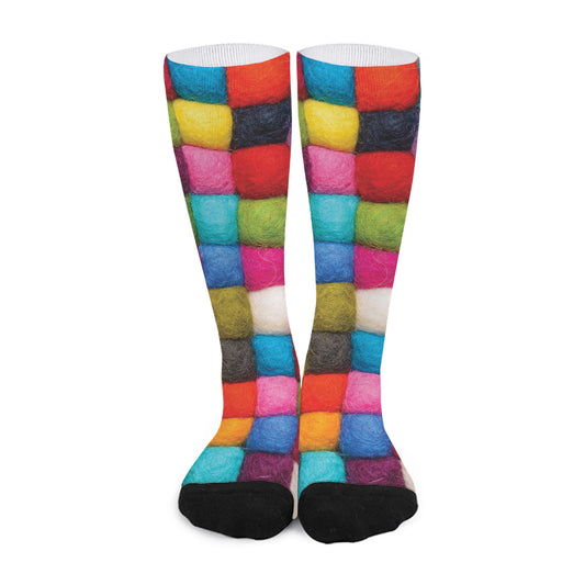 Colorful Yarn Balls Print Long Socks