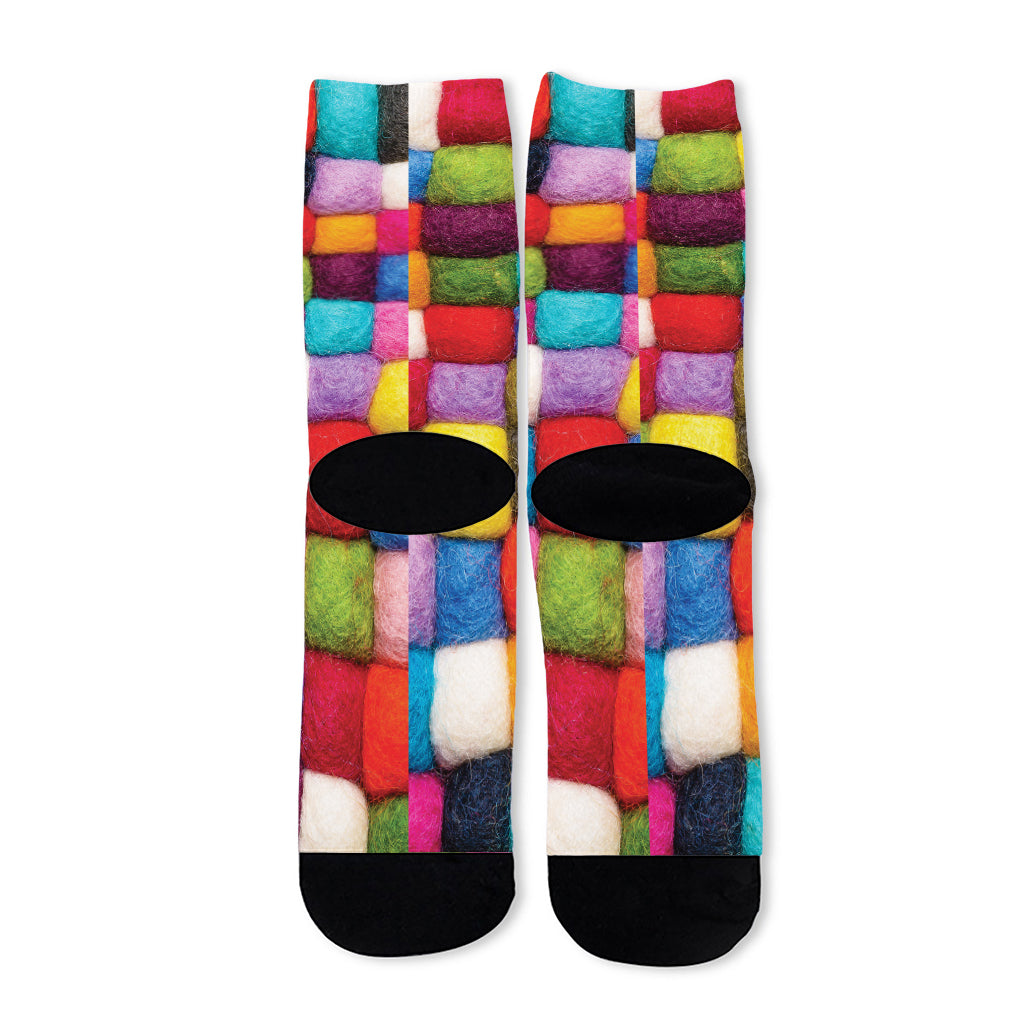 Colorful Yarn Balls Print Long Socks