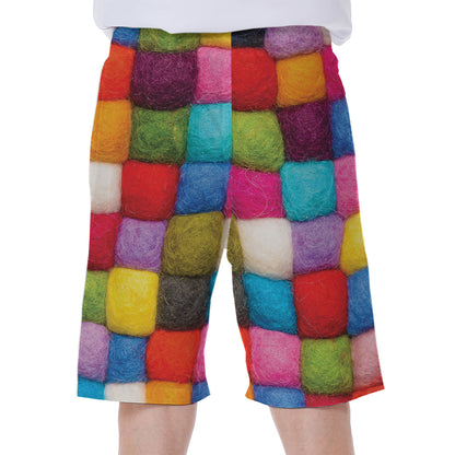 Colorful Yarn Balls Print Men's Beach Shorts