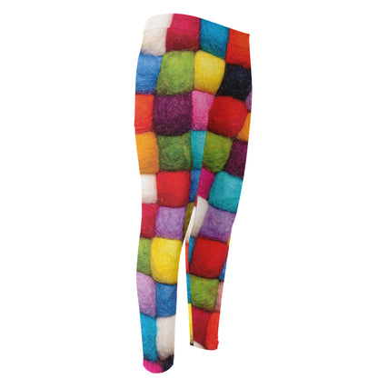 Colorful Yarn Balls Print Men's Compression Pants