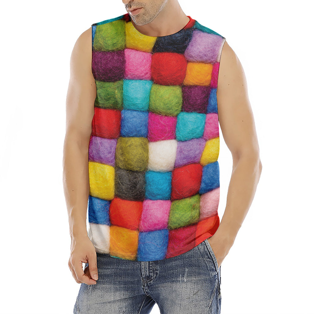 Colorful Yarn Balls Print Men's Fitness Tank Top