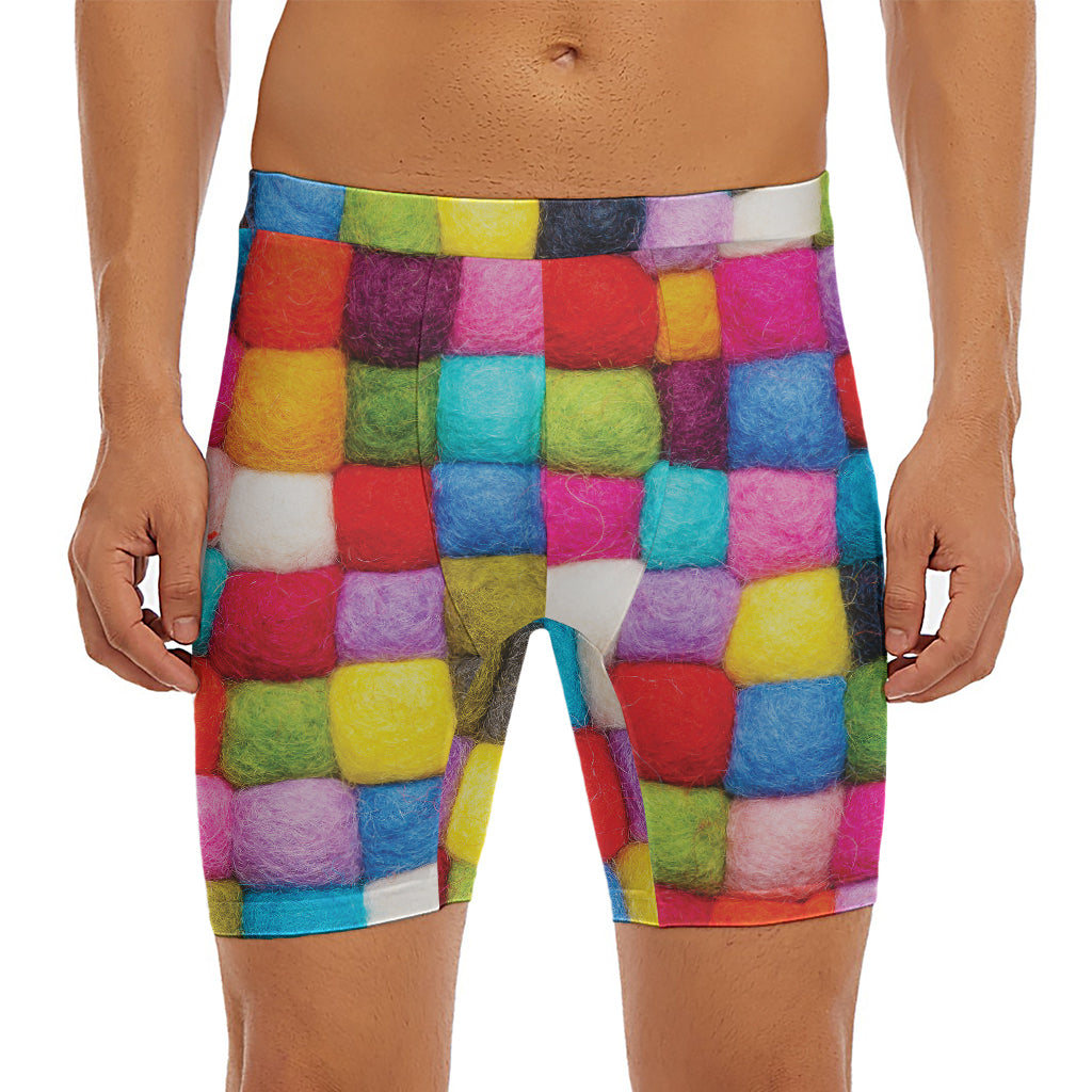 Colorful Yarn Balls Print Men's Long Boxer Briefs