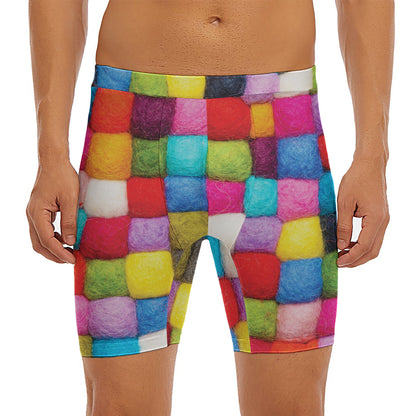 Colorful Yarn Balls Print Men's Long Boxer Briefs