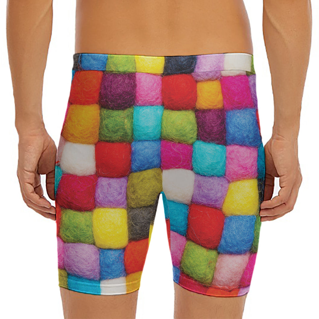 Colorful Yarn Balls Print Men's Long Boxer Briefs