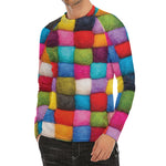 Colorful Yarn Balls Print Men's Long Sleeve Rash Guard