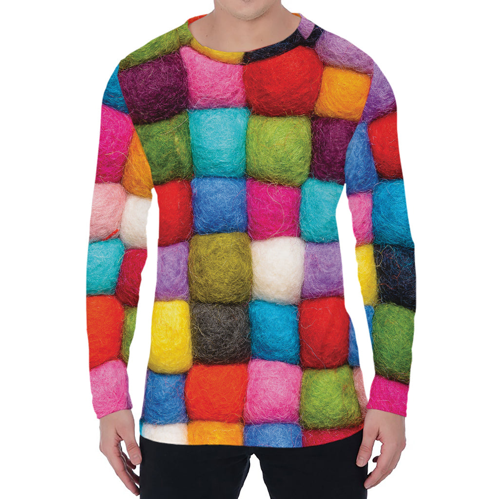 Colorful Yarn Balls Print Men's Long Sleeve T-Shirt