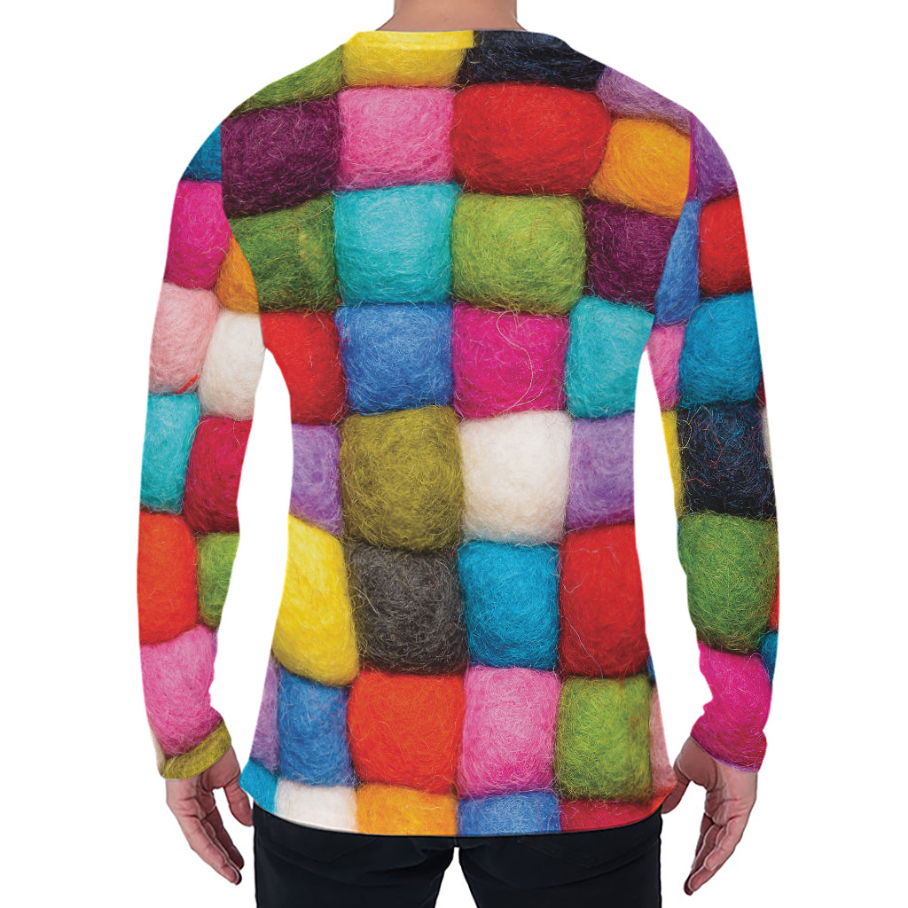 Colorful Yarn Balls Print Men's Long Sleeve T-Shirt