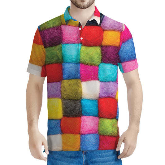 Colorful Yarn Balls Print Men's Polo Shirt