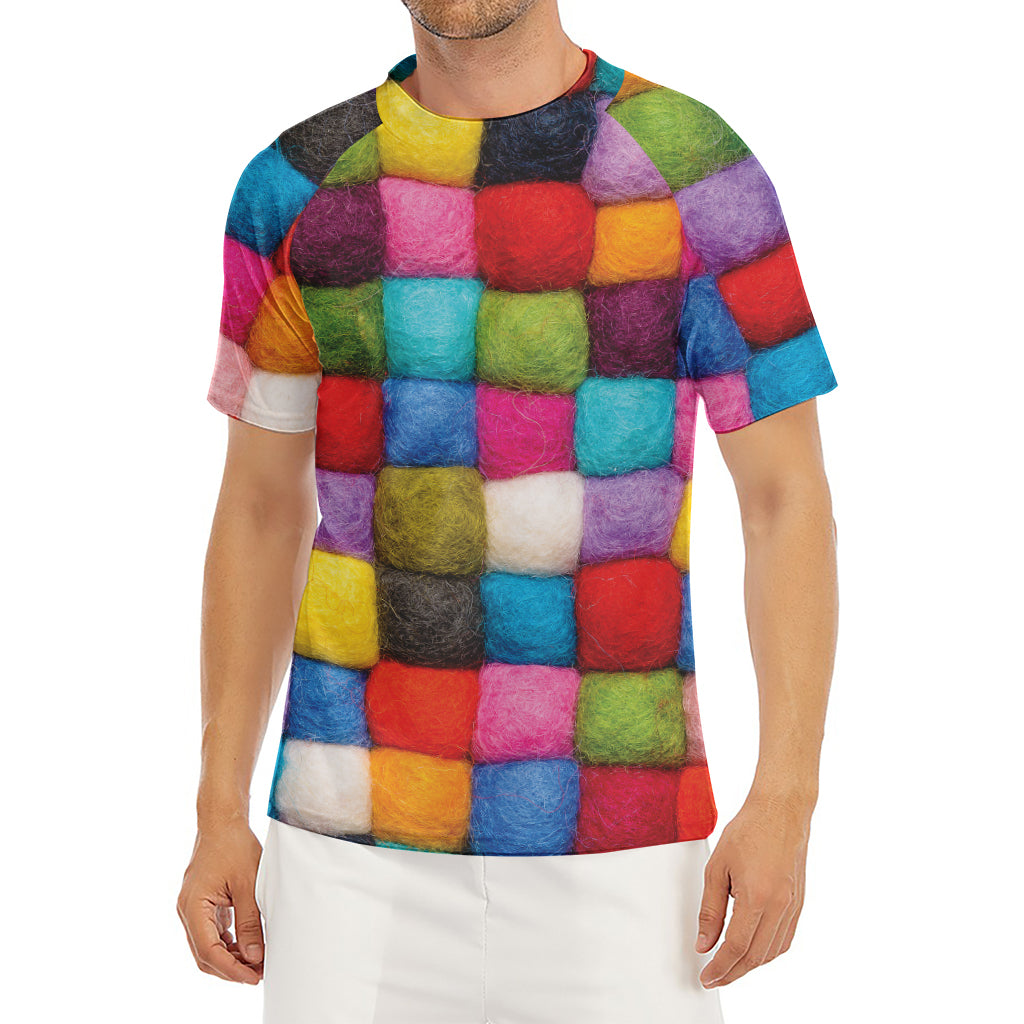 Colorful Yarn Balls Print Men's Short Sleeve Rash Guard