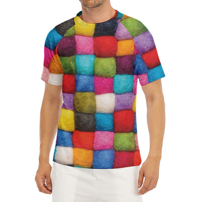 Colorful Yarn Balls Print Men's Short Sleeve Rash Guard