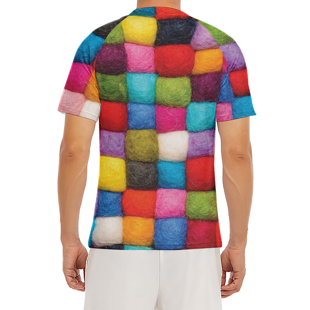 Colorful Yarn Balls Print Men's Short Sleeve Rash Guard