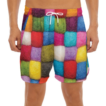 Colorful Yarn Balls Print Men's Split Running Shorts