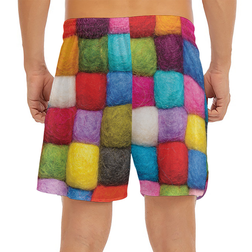 Colorful Yarn Balls Print Men's Split Running Shorts
