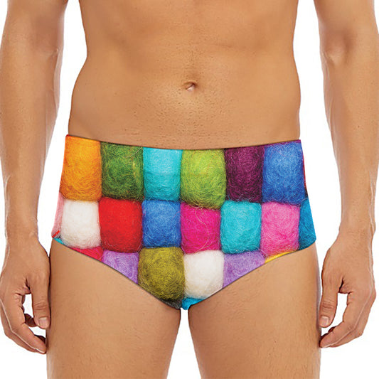 Colorful Yarn Balls Print Men's Triangle Swim Briefs