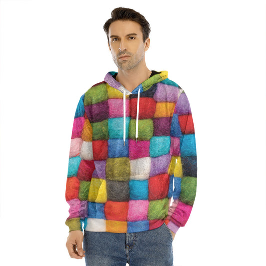 Colorful Yarn Balls Print Men's Velvet Pullover Hoodie