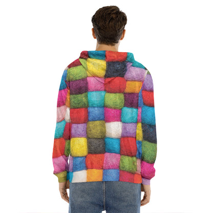 Colorful Yarn Balls Print Men's Velvet Pullover Hoodie