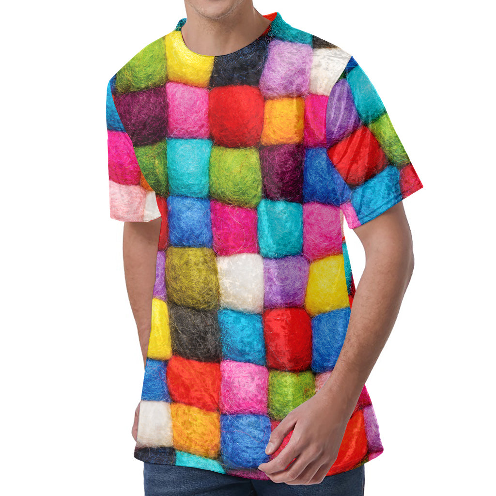 Colorful Yarn Balls Print Men's Velvet T-Shirt
