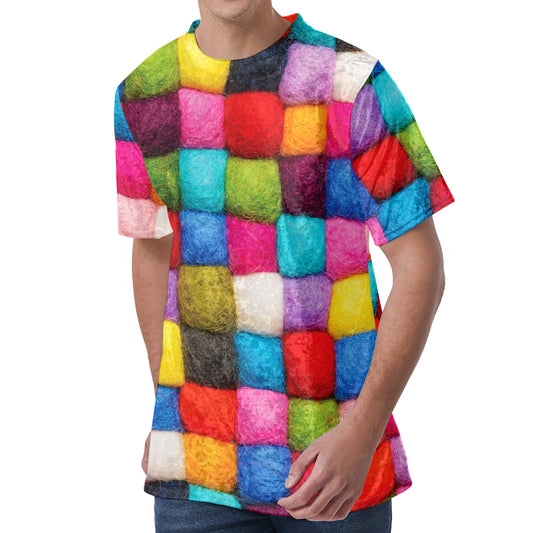 Colorful Yarn Balls Print Men's Velvet T-Shirt