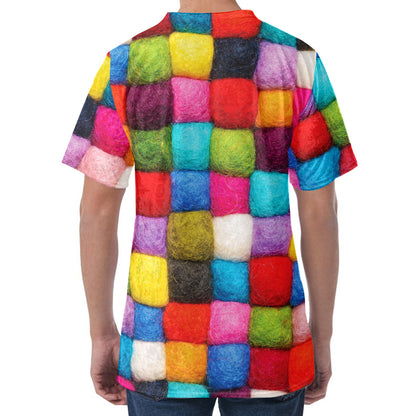 Colorful Yarn Balls Print Men's Velvet T-Shirt