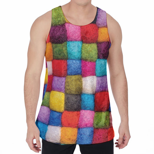 Colorful Yarn Balls Print Men's Velvet Tank Top