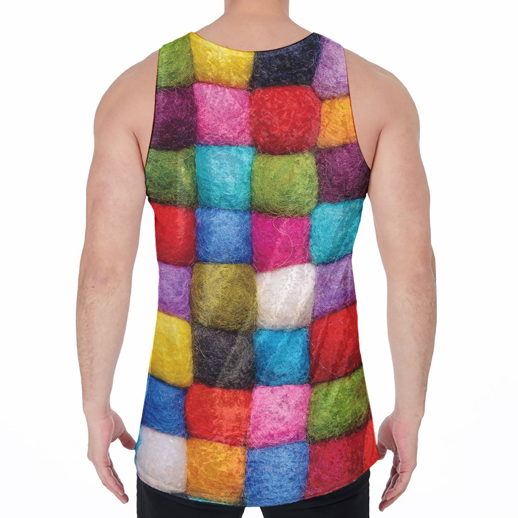 Colorful Yarn Balls Print Men's Velvet Tank Top