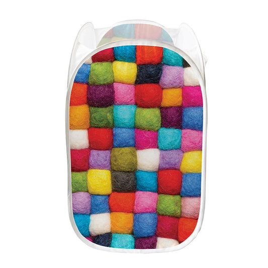 Colorful Yarn Balls Print Mesh Laundry Hamper