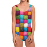 Colorful Yarn Balls Print One Piece Swimsuit