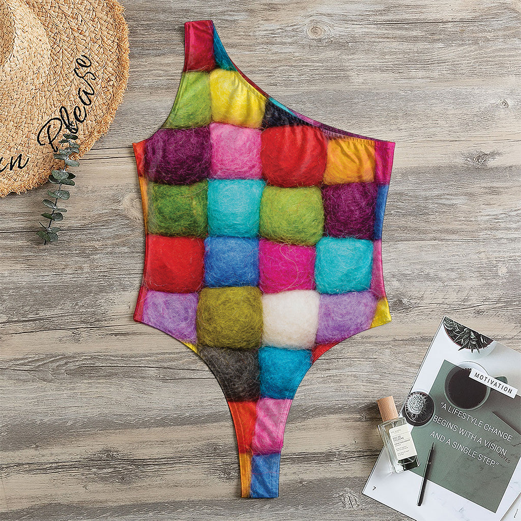 Colorful Yarn Balls Print One Shoulder Bodysuit