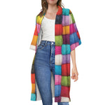 Colorful Yarn Balls Print Open Front Beach Cover Up