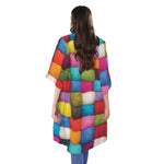 Colorful Yarn Balls Print Open Front Beach Cover Up