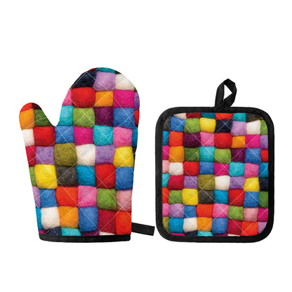 Colorful Yarn Balls Print Oven Mitt And Pot Holder Set
