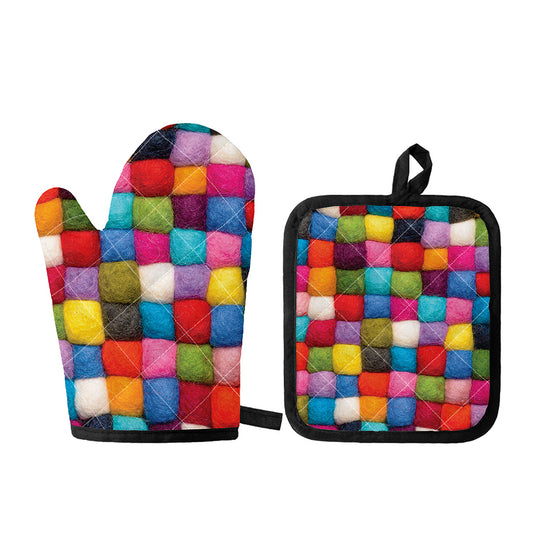 Colorful Yarn Balls Print Oven Mitt And Pot Holder Set
