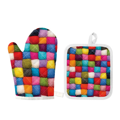 Colorful Yarn Balls Print Oven Mitt And Pot Holder Set