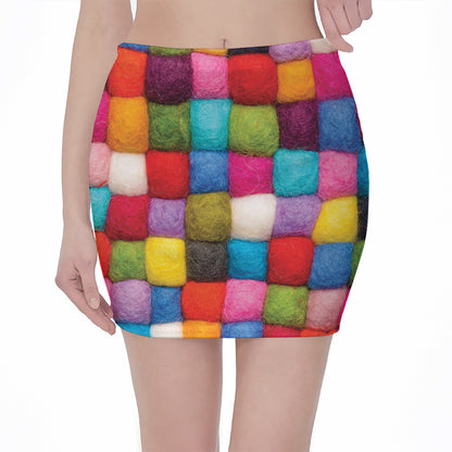 Colorful Yarn Balls Print Pencil Mini Skirt
