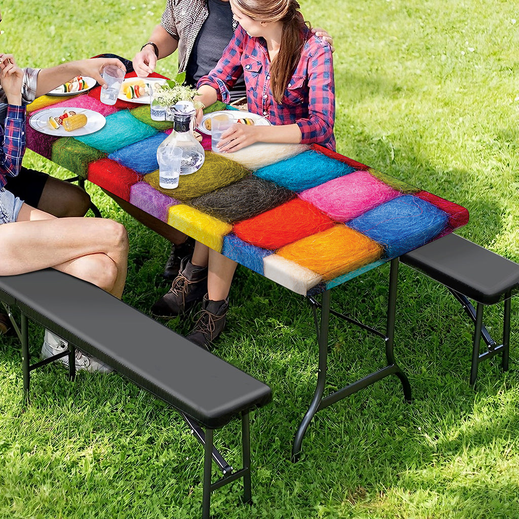 Colorful Yarn Balls Print Picnic Table Cover