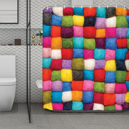 Colorful Yarn Balls Print Polyester Shower Curtain