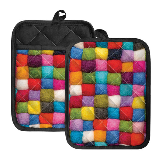 Colorful Yarn Balls Print Pot Holders With Pocket