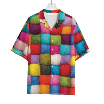 Colorful Yarn Balls Print Rayon Hawaiian Shirt