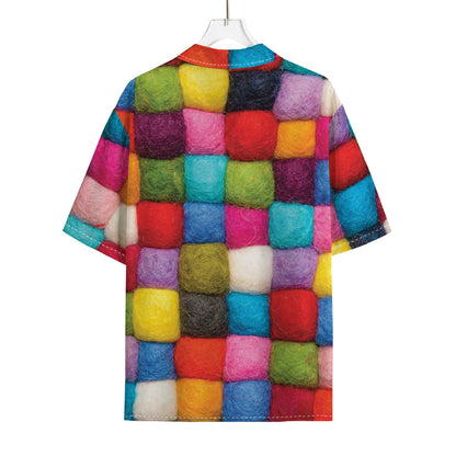 Colorful Yarn Balls Print Rayon Hawaiian Shirt