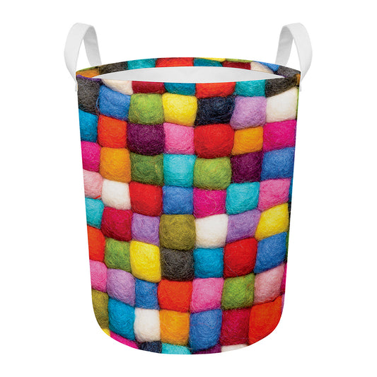 Colorful Yarn Balls Print Round Laundry Basket