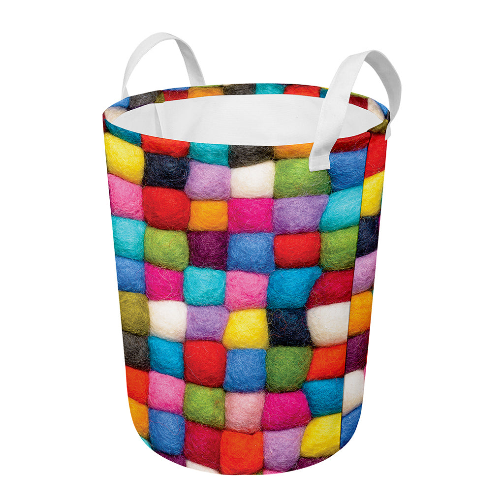 Colorful Yarn Balls Print Round Laundry Basket