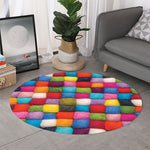 Colorful Yarn Balls Print Round Rug
