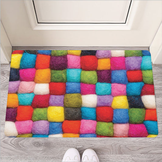Colorful Yarn Balls Print Rubber Doormat