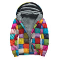 Colorful Yarn Balls Print Sherpa Lined Zip Up Hoodie