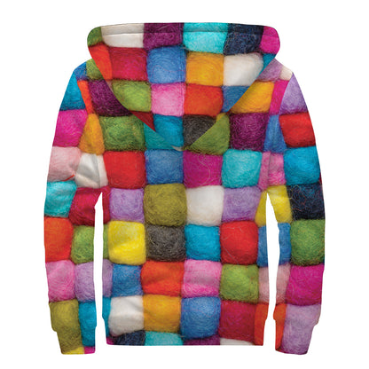Colorful Yarn Balls Print Sherpa Lined Zip Up Hoodie
