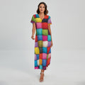 Colorful Yarn Balls Print Short Sleeve Maxi Dress