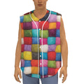 Colorful Yarn Balls Print Sleeveless Baseball Jersey