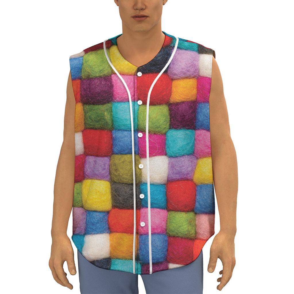Colorful Yarn Balls Print Sleeveless Baseball Jersey