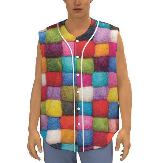 Colorful Yarn Balls Print Sleeveless Baseball Jersey